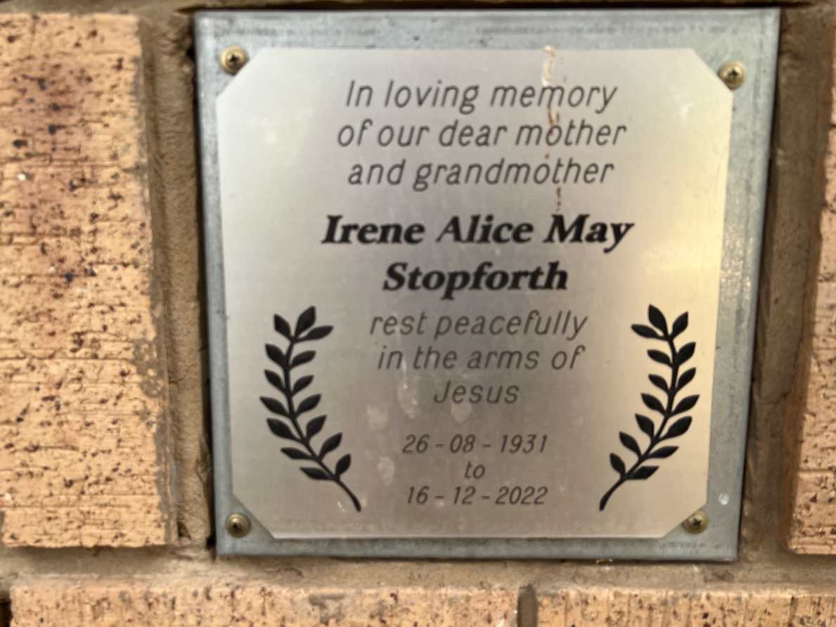 STOPFORTH Irene Alice May 1931-2022