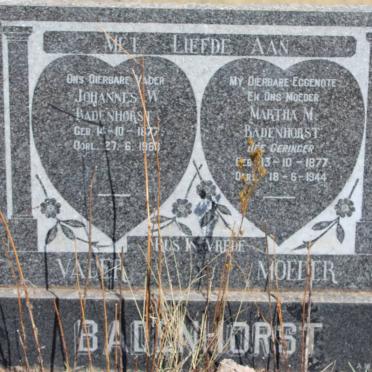 BADENHORST Johannes W. 1877-196? &amp; Martha M. GERINGER 1877-1944