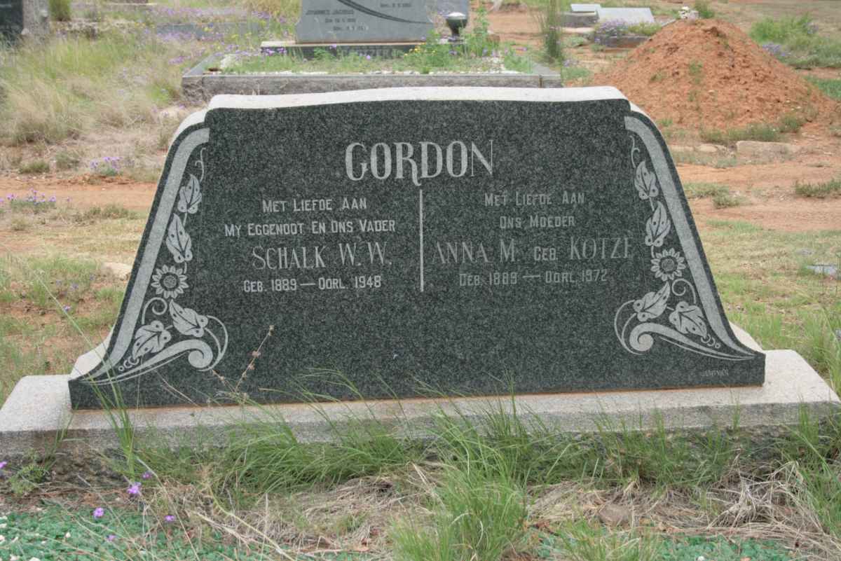 GORDON Schalk W.W. 1889-1948 &amp; Anna M. KOTZE 1888-1972
