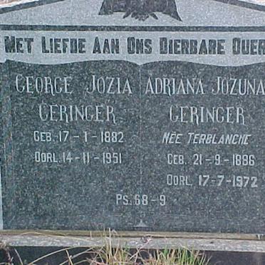 GERINGER George Jozia 1882-1951 &amp; Adriana Jozuna TERBLANCHE 1886-1972