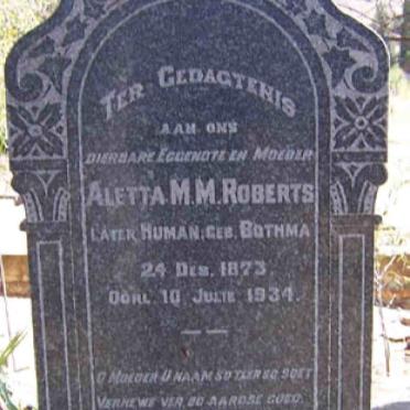 HUMAN Aletta M.M. formerly ROBERTS nee BOTHMA 1873-1934
