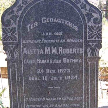 HUMAN Aletta M.M. formerly ROBERTS nee BOTHMA 1873-1934
