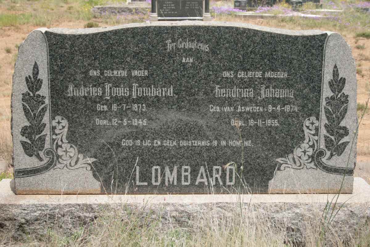 LOMBARD Andries Louis 1873-1945 &amp; Hendrina Johanna VAN ASWEGEN 1874-1955