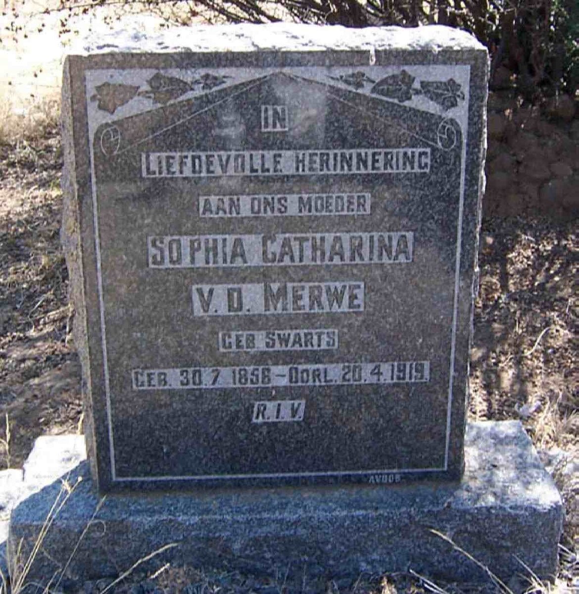 MERWE Sophia Catharina,van der nee SWARTS 1858-1919