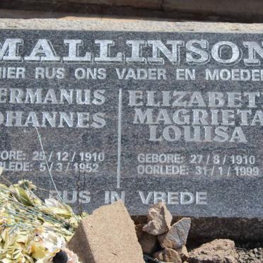 MALLINSON Hermanus Johannes 1910-1952 &amp; Elizabeth Magrieta Louisa 1910-1999