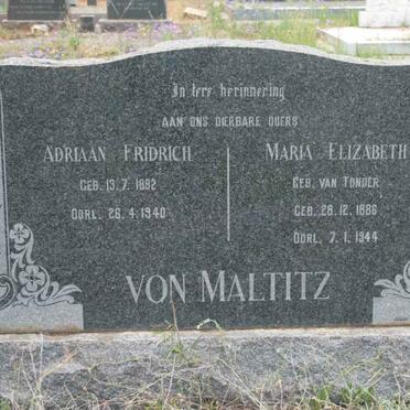 MALTITZ Adriaan Fridrich, von 1882-1940 &amp; Maria Elizabeth van TONDER 1886-1944