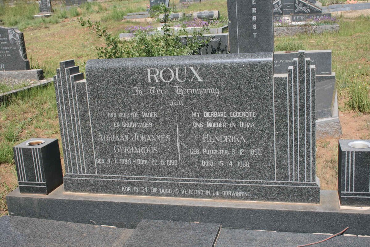 ROUX  Adriaan Johannes Gerhardus 1894-1980 &amp; Hendrika POTGIETER 1890-1968