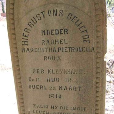 ROUX Rachel Mageritha Pietronella nee KLEYNHANS 1866-1910