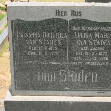 STADEN Louisa Maria, van nee JACOBS 1873-1958 :: VAN STADEN Susanna Dorethea 1895-1972