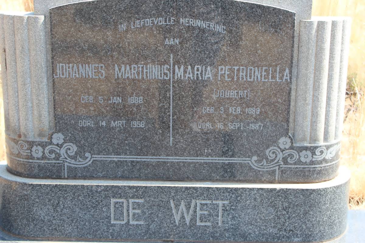 WET Johannes Marthinus, de 1888-1958 &amp; Maria Petronella JOUBERT 1899-1987