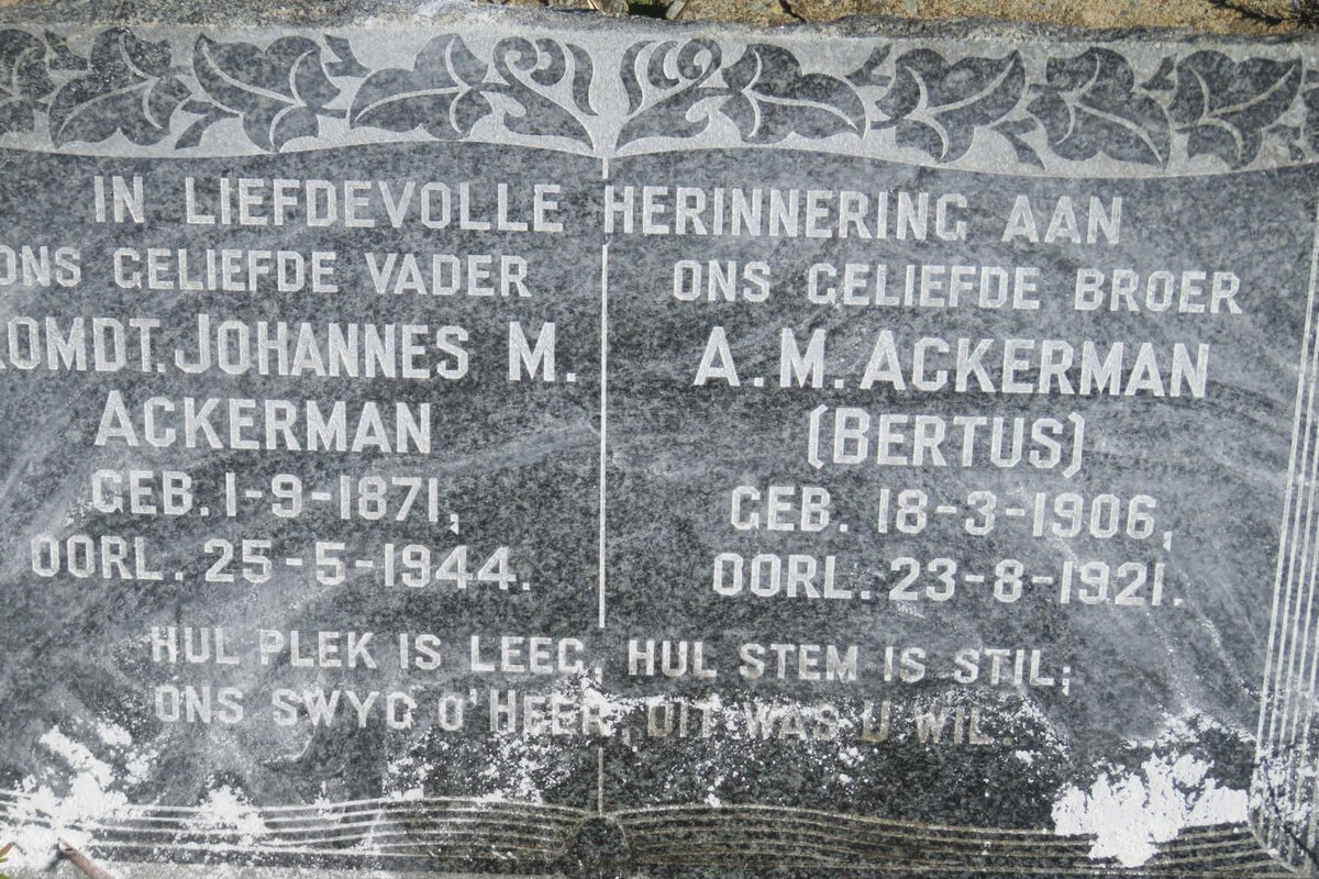 ACKERMAN Johannes M. 1871-1944 :: ACKERMAN A.M. 1906-1921