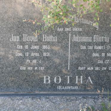 BOTHA Jan David 1865-1931 &amp; Johanna Maria Magdalena DU RANDT 1867-1916