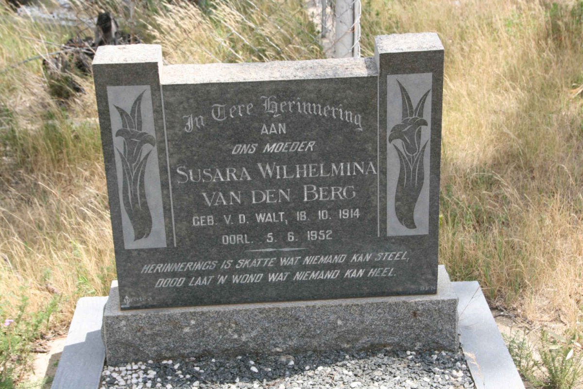 BERG Susara Wilhelmina, van den nee V.D. WALT 1914-1952