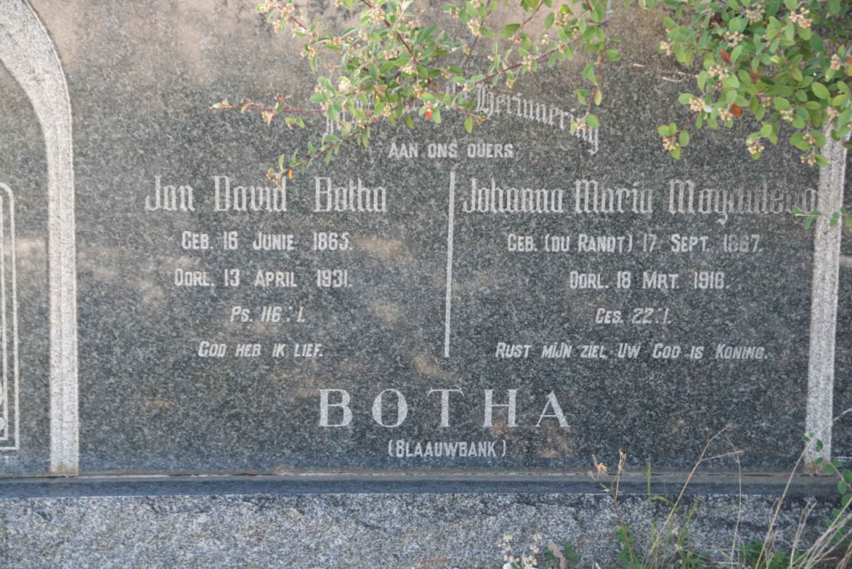 BOTHA Jan David 1865-1931 &amp; Johanna Maria Magdalena DU RANDT 1867-1916