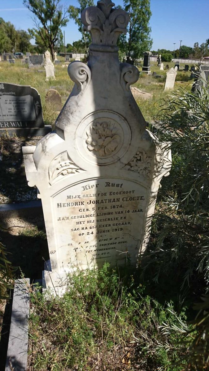 CLOETE Hendrik Jonathan 1874-1919 &amp; Johanna LUBBE 1878-1947