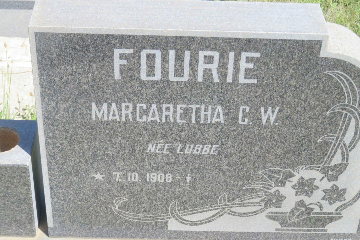 FOURIE Adam Barnard 1907-1972 &amp; Margaretha C.W. LUBBE 1908-