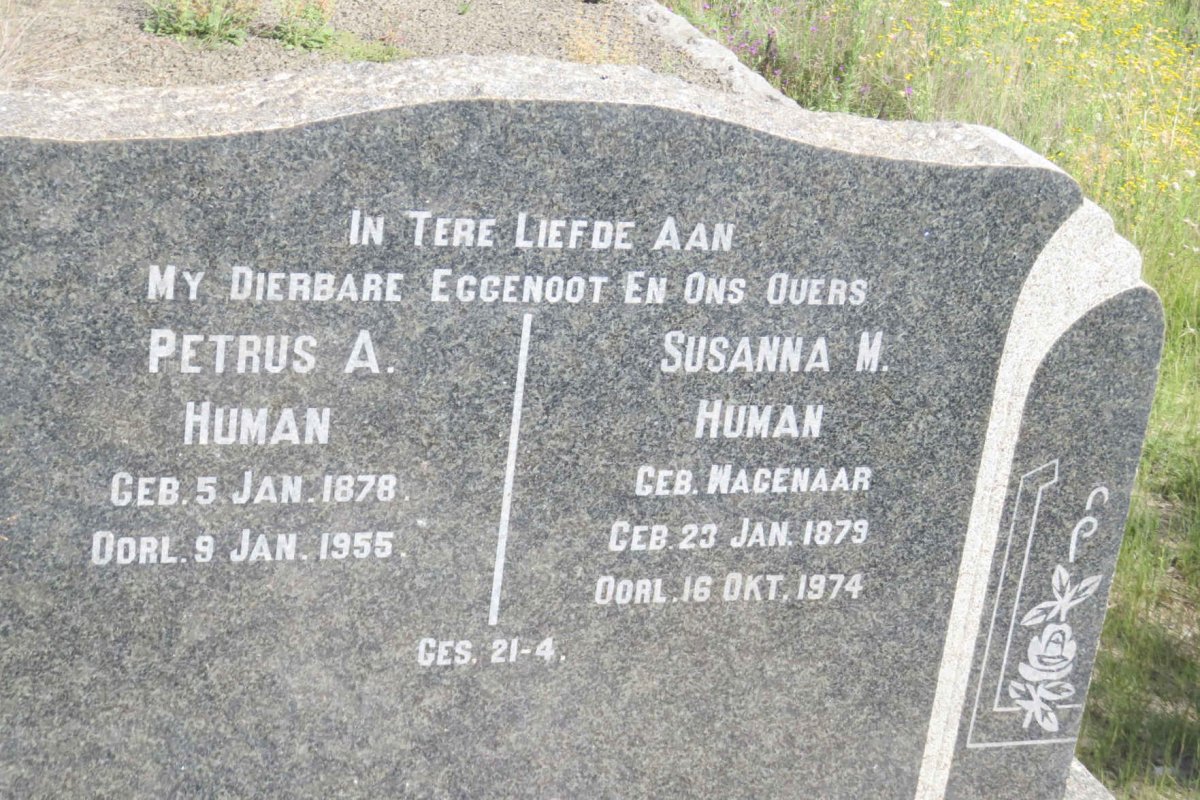 HUMAN Petrus A. 1878-1955 &amp; Susanna M. WAGENAAR 1879-1974