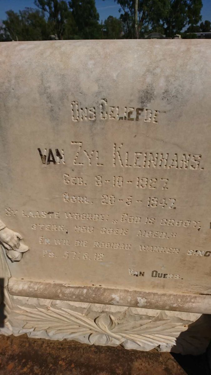 KLEINHANS Van Zyl 1927-1947 :: KLEINHANS David Jacobus 1912-1924