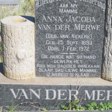 MERWE Anna Jacoba, van der nee VAN NIEKERK 1893-1972