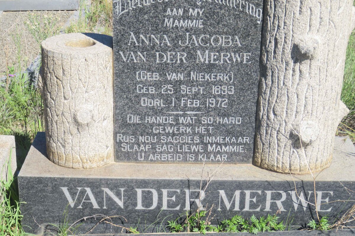 MERWE Anna Jacoba, van der nee VAN NIEKERK 1893-1972