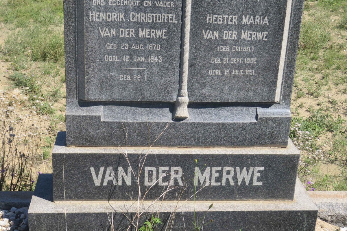 MERWE Hendrik Christoffel, van der 1870-1943 &amp; Hester Maria GRIESEL 1882-1951
