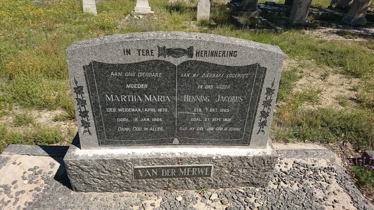MERWE Henning Jacobus, van der 1865-1931 &amp; Martha Maria WEIDEMAN 1878-1964