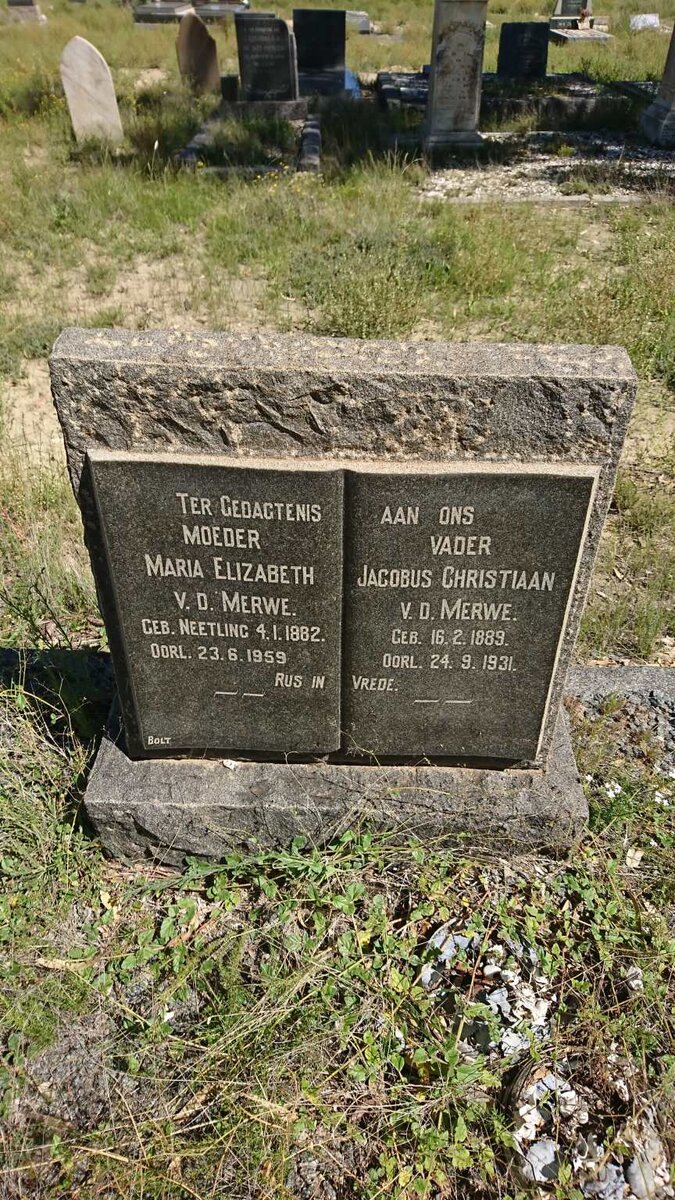 MERWE Jacobus Christiaan, v.d. 1889-1931 &amp; Maria Elizabeth NEETHLING 1882-1959