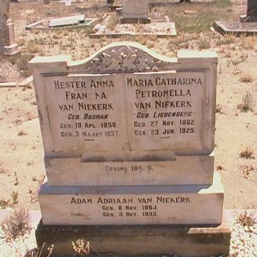 NIEKERK Adam Adriaan, van 1863-1933 &amp; Maria Catharina Petronella LIEBENBERG 1862-1925 :: VAN NIEKERK Hester Anna Fransina nee BOSMAN 1858-1937 