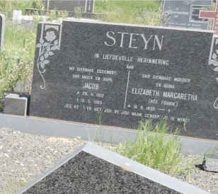 STEYN Jacob 1919-1983 &amp; Elizabeth Margaretha FOURIE 1930-