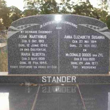 STANDER Adam Marthinus 1913-1946 &amp; Elizabeth 1914-1982 :: STANDER Maria Alberta 1939-1945