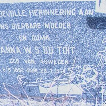 TOIT Christoffel F., du 1883-1961 &amp; Anna W.S. VAN ASWEGEN 1892-1964