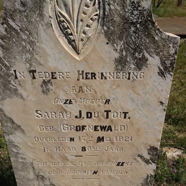 TOIT Sarah J., du nee GROENEWALD -1921