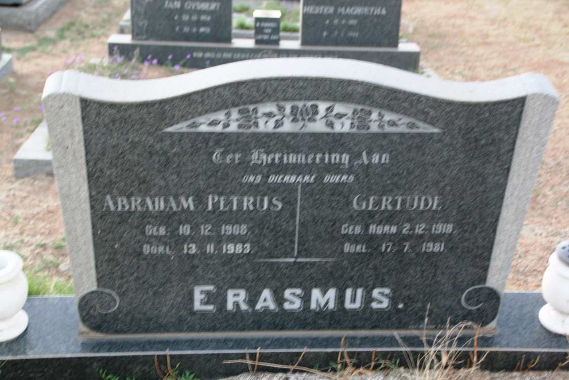ERASMUS Abraham Petrus 1908-1983 & Gertude HORN 1918-1981