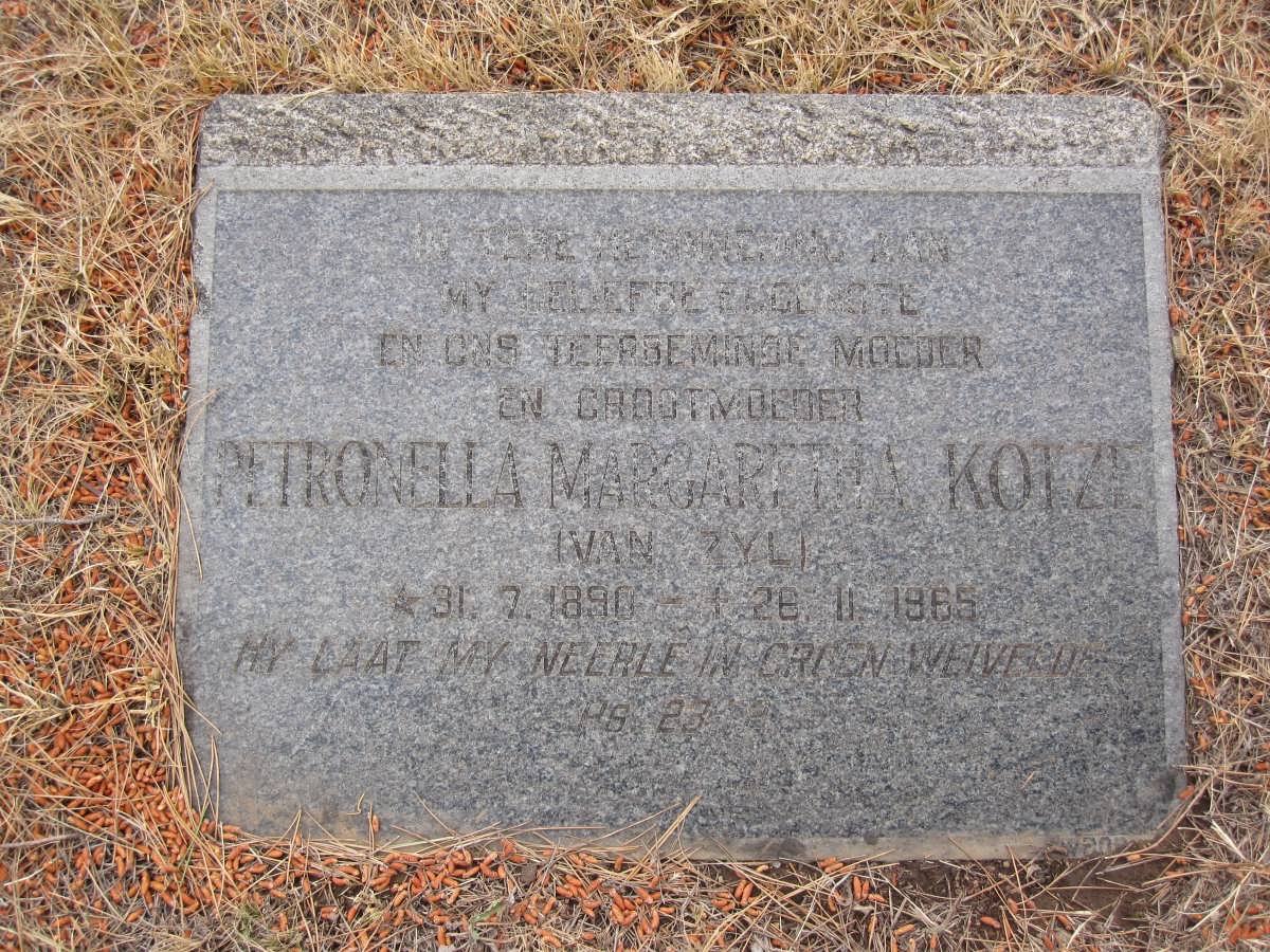 KOTZE Petronella Margaretha nee VAN ZYL 1890-1965