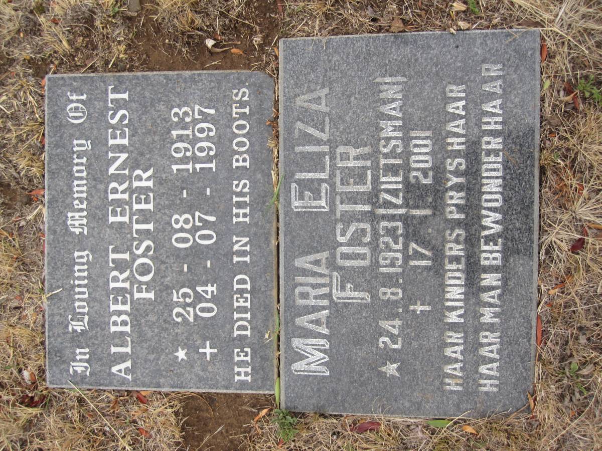 FOSTER Albert Ernest 1913-1997 &amp; Maria Eliza ZIETSMAN 1923-2001