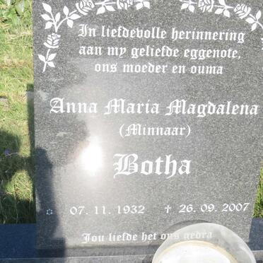 BOTHA Anna Maria Magdalena nee MINNAAR 1932-2007