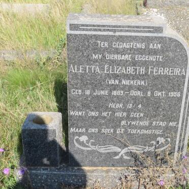 FERREIRA Aletta Elizabeth nee VAN NIEKERK 1889-1956