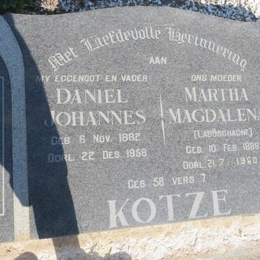 KOTZE Daniel Johannes 1882-1958 &amp; Martha Magdalena LABUSCHAGNE 1888-1960