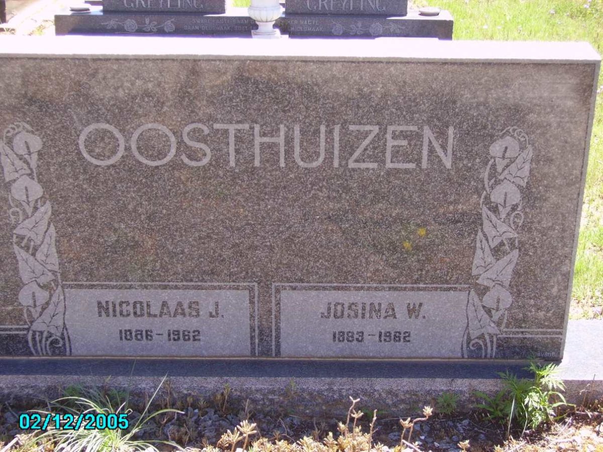 OOSTHUIZEN Nicolaas J. 1886-1962 &amp; Josina W. 1883-1962