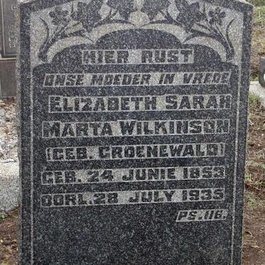 WILKINSON Elizabeth Sarah Marta nee GROENEWALD 1853-1935