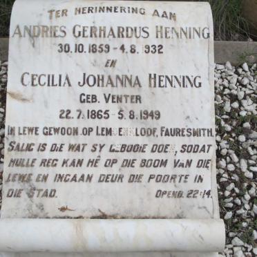 HENNING Andries Gerhardus 1859-1932 &amp; Cecilia Johanna VENTER  1865-1949