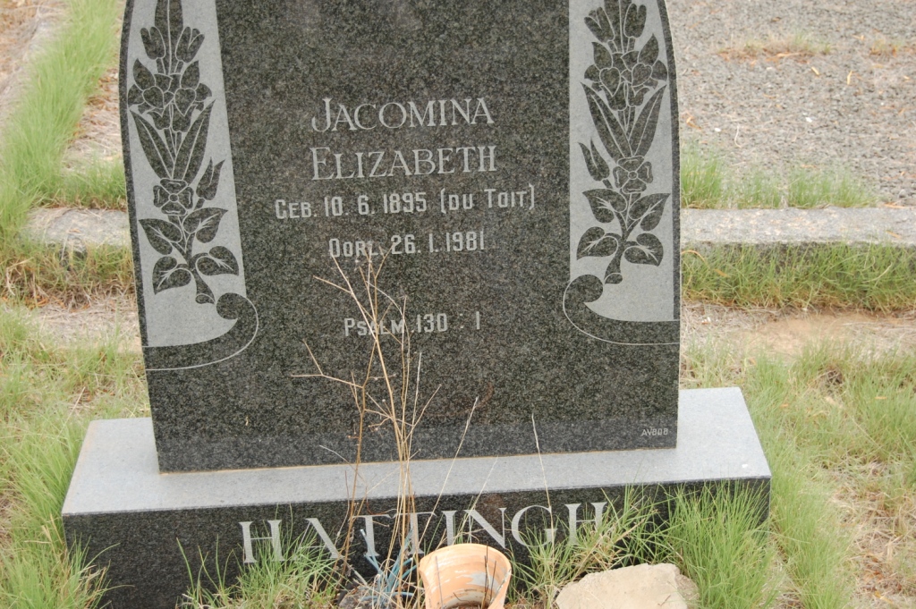 HATTINGH Jacomina Elizabeth nee DU TOIT 1895-1981