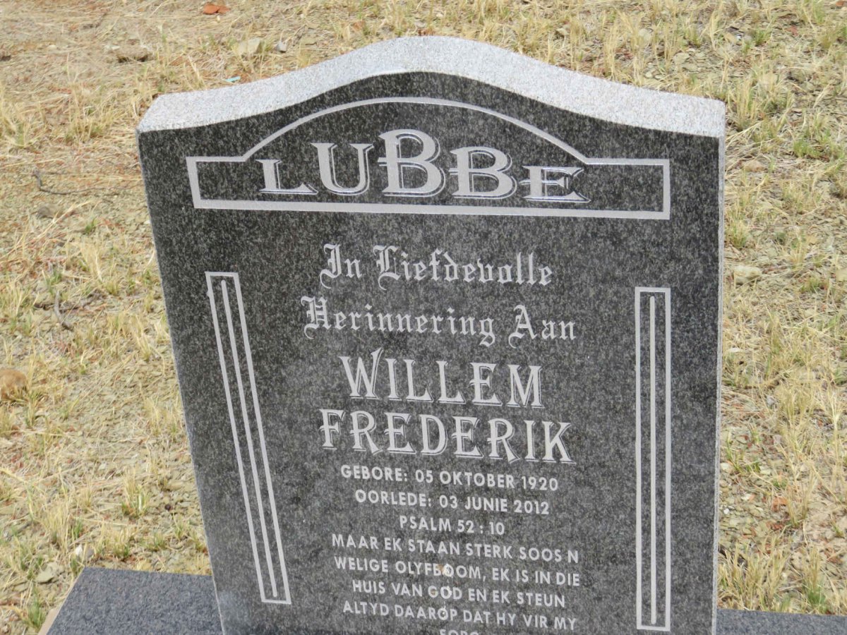 LUBBE Willem Frederik 1920-2012