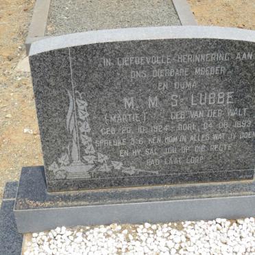 LUBBE M.M.S. nee VAN DER WALT 1924-1993