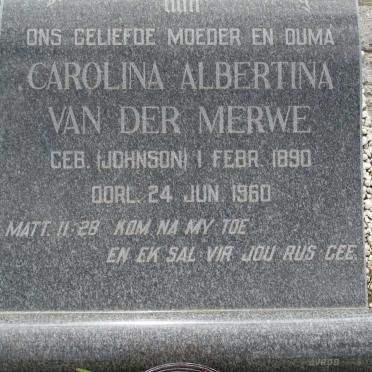 MERWE Carolina Albertina, van der nee JOHNSON 1890-1960