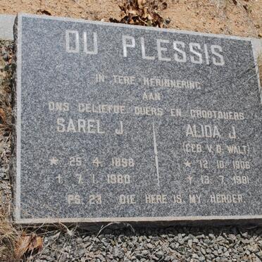 PLESSIS Sarel J., du 1898-1980 &amp; Alida J. V.D. WALT 1906-1981