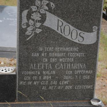 ROOS Aletta Catharina formaly MALAN nee OPPERMAN 1894-1969