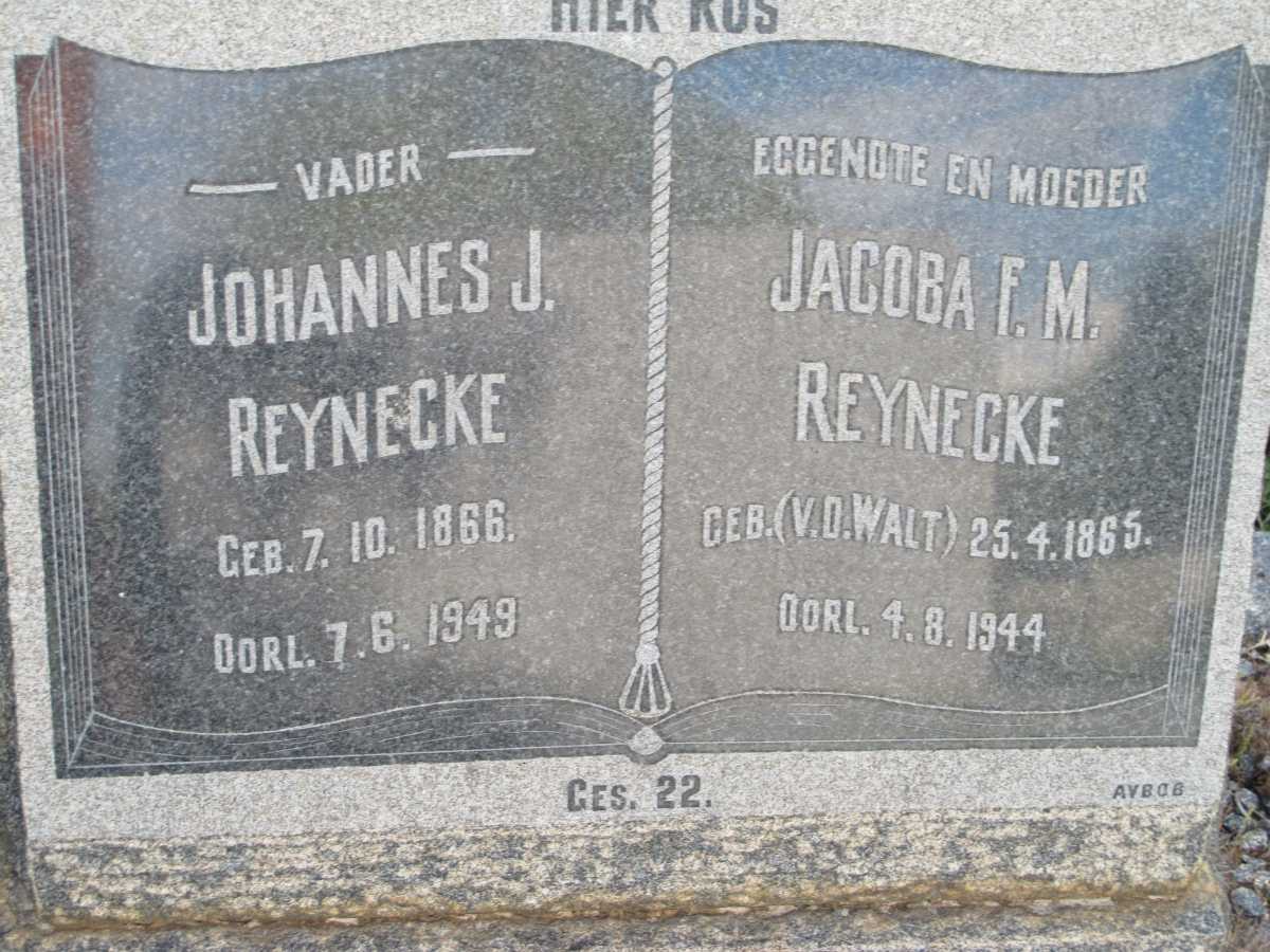 REYNECKE Johannes J. 1866-1949 &amp; Jacoba F.M. v.d.WALT 1865-1944