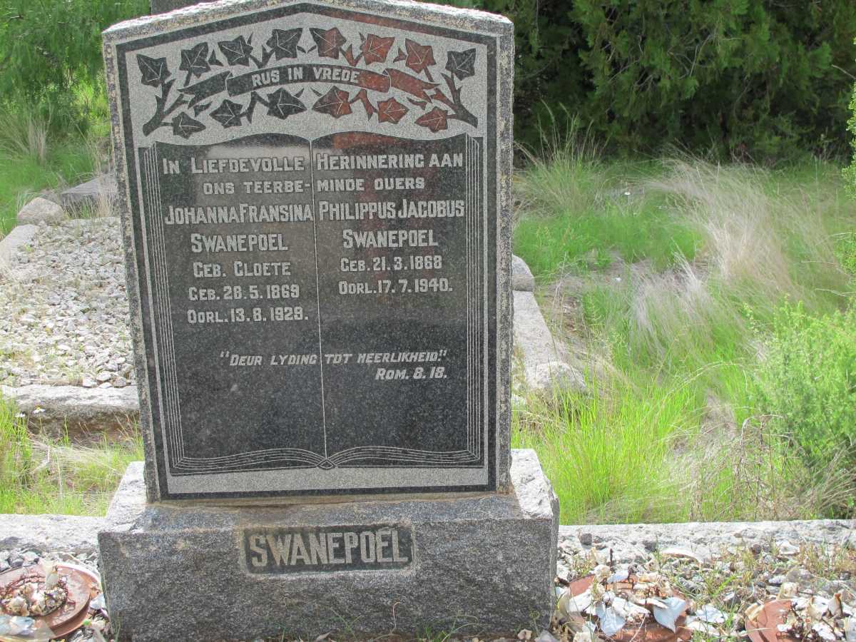 SWANEPOEL Philippus Jacobus 1868-1940 &amp; Johanna Fransina CLOETE 1869-1929