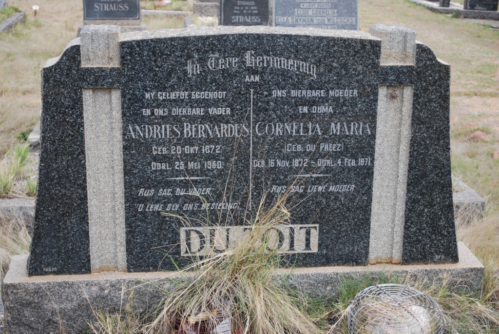 TOIT Andries Bernardus, du 1872-1960 &amp; Cornelia Maria DU PREEZ 1872-1971